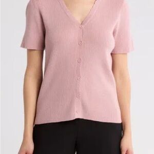 DR2 Pink V-Neck Button-Up Blouse